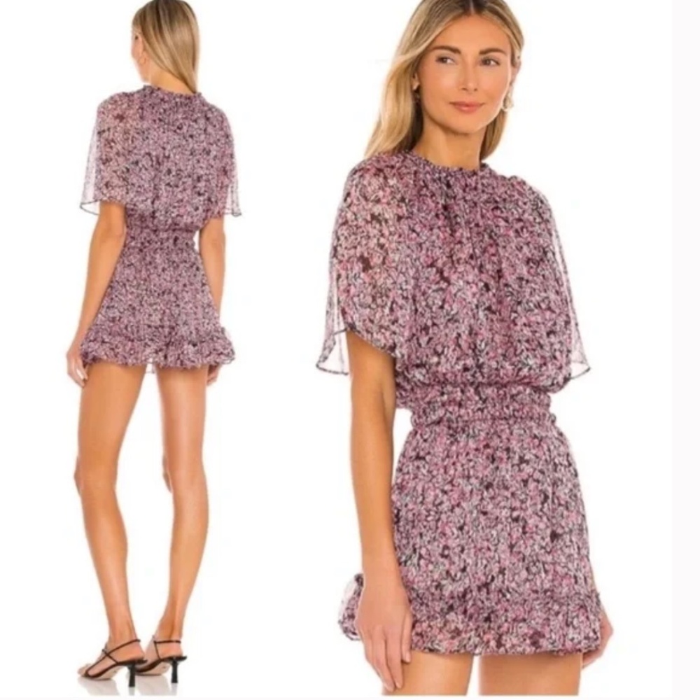 MISA Los Angeles Nathalie Mini Dress‎ In Cetera Floral Purple Smocked Sz XS